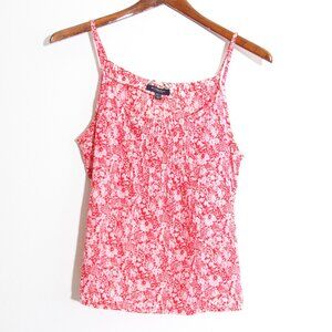 Burberry London Floral Tank Top Cami Red White Made in Italy Cotton Pintuck Sz 8